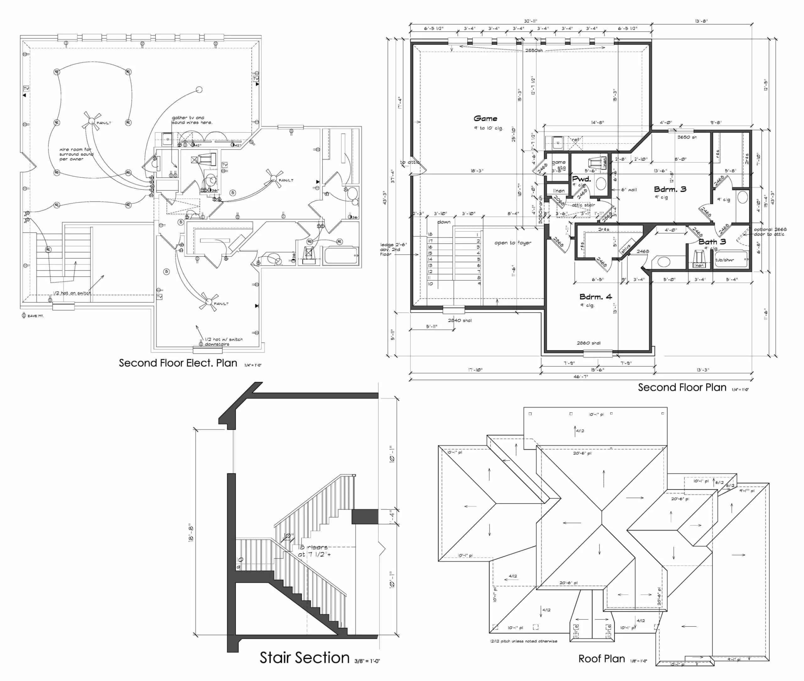 9-1708 HOUSE PLAN - Modern House Floor Plan Blueprint with CAD Designs – 4 Beds, 2 Stories 13 Modern 2-Story House Plan with 4 Bedrooms and CAD Blueprints