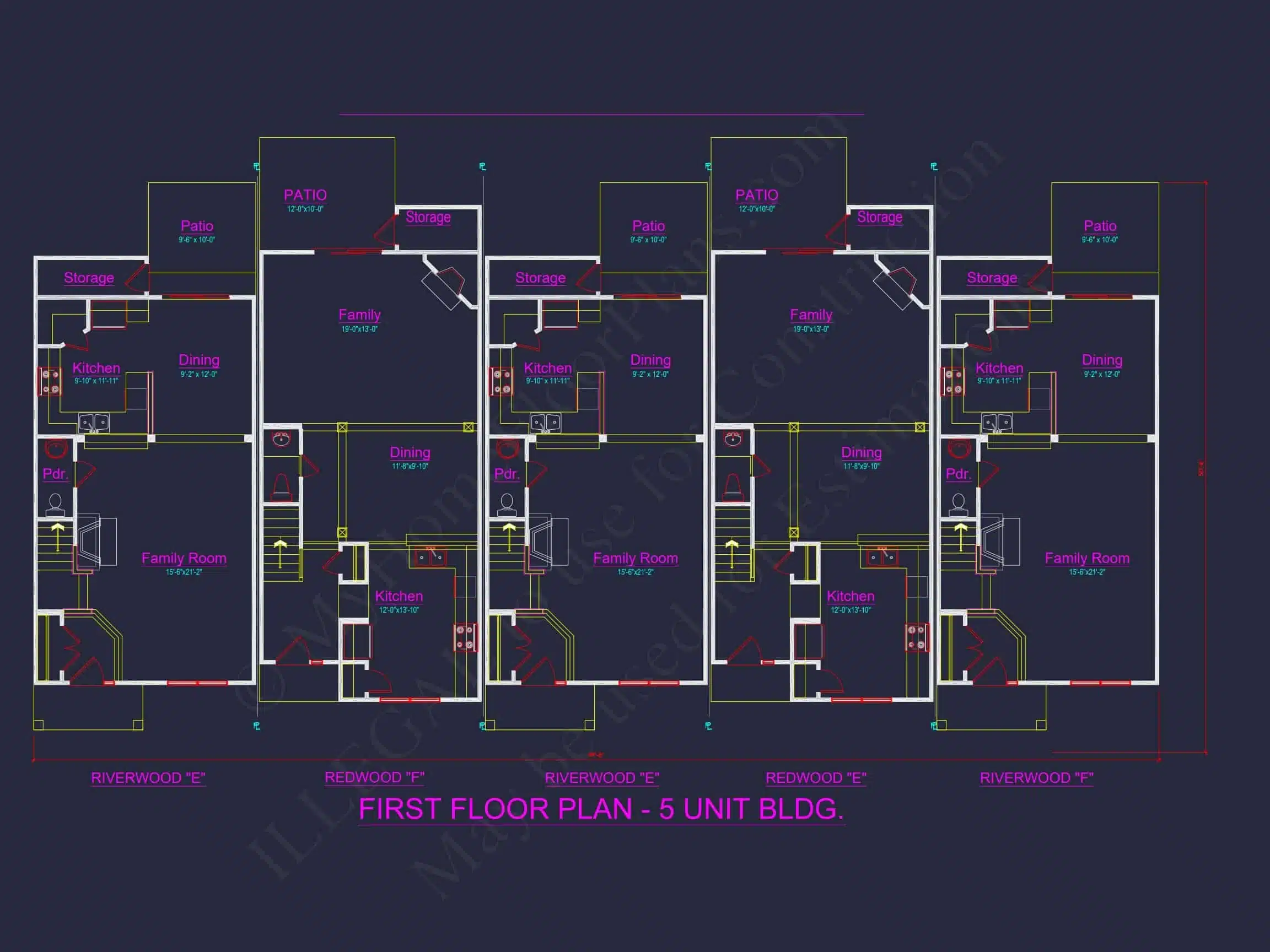 7-1947 5-UNIT TOWNHOUSE PLAN - Beautiful CAD House Plan with 3 Beds, 2.5 Baths, and Open Design 5 Beautiful CAD Home Plan with 3 Beds, 2.5 Baths, and Open Design