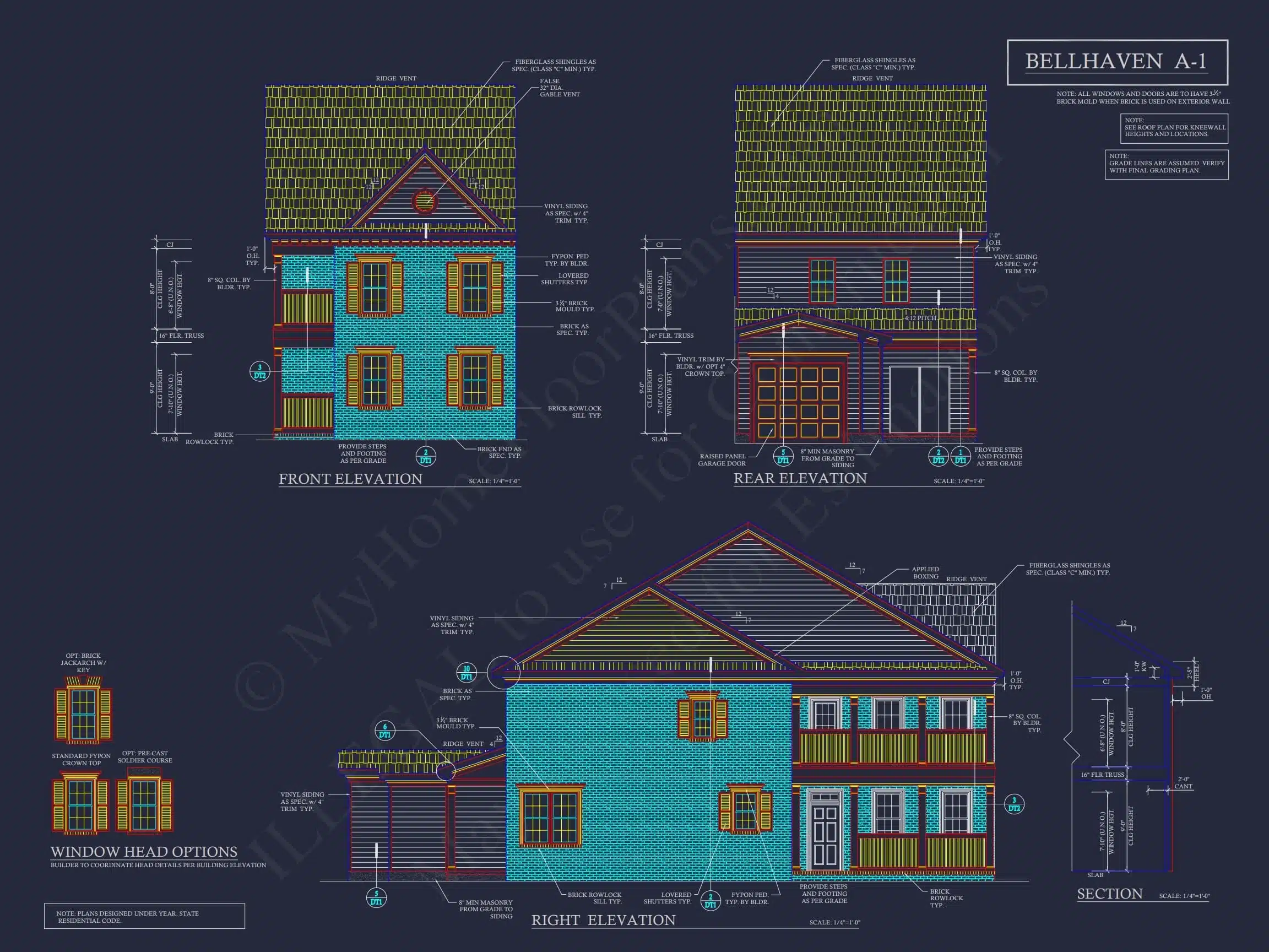 8-1395 BLDG 1 TOWNHOUSE PLAN - Colonial Revival Townhouse Plan: Rear Entry Garage, Floor Plan & CAD Blueprint 7 Colonial Revival Townhome Plan with Rear Entry Garage and CAD Designs