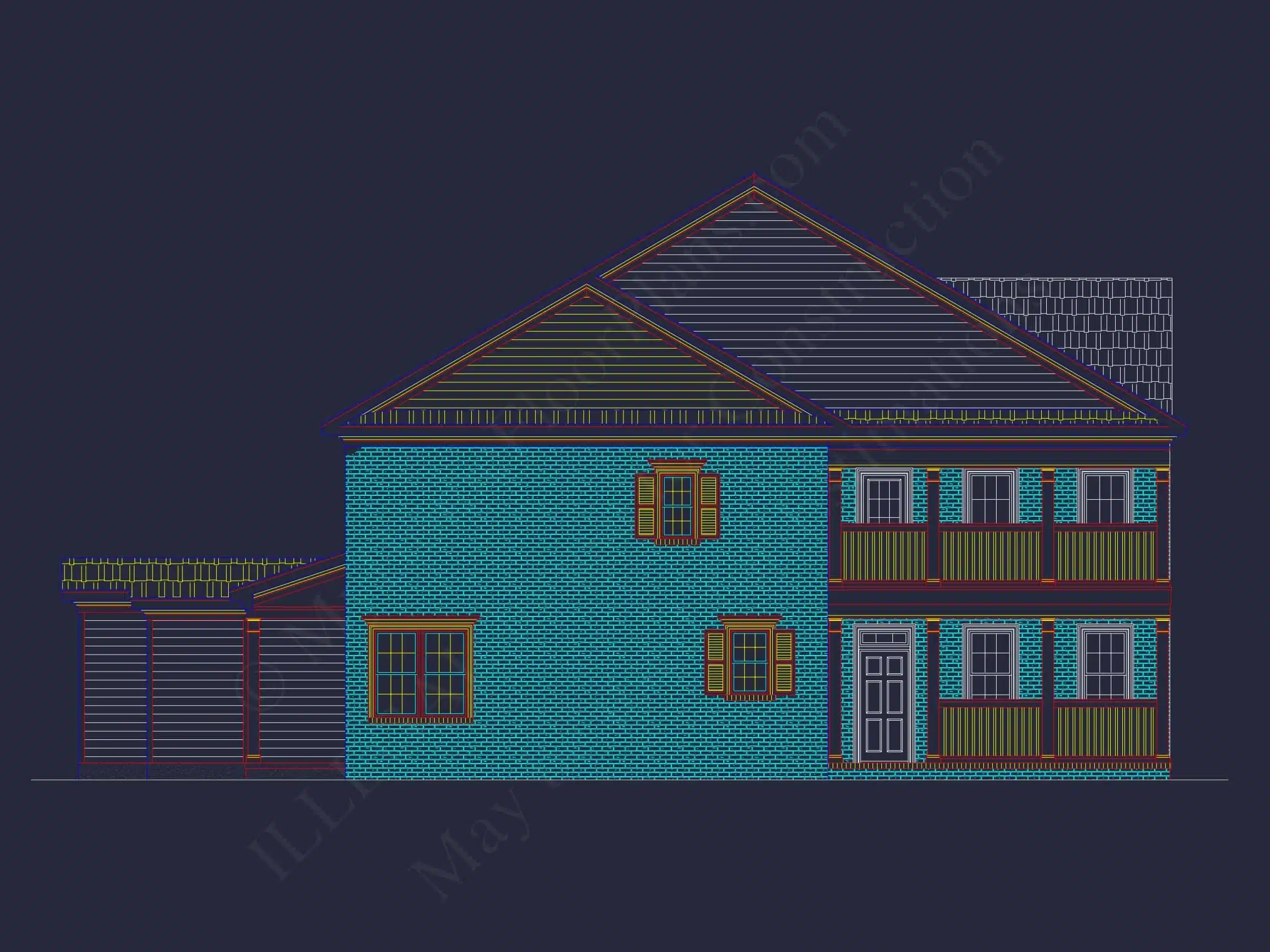 8-1395 BLDG 1 TOWNHOUSE PLAN - Colonial Revival Townhouse Plan: Rear Entry Garage, Floor Plan & CAD Blueprint 5 5-Unit Colonial Revival Townhome Plan with Rear Entry Garage and CAD Designs