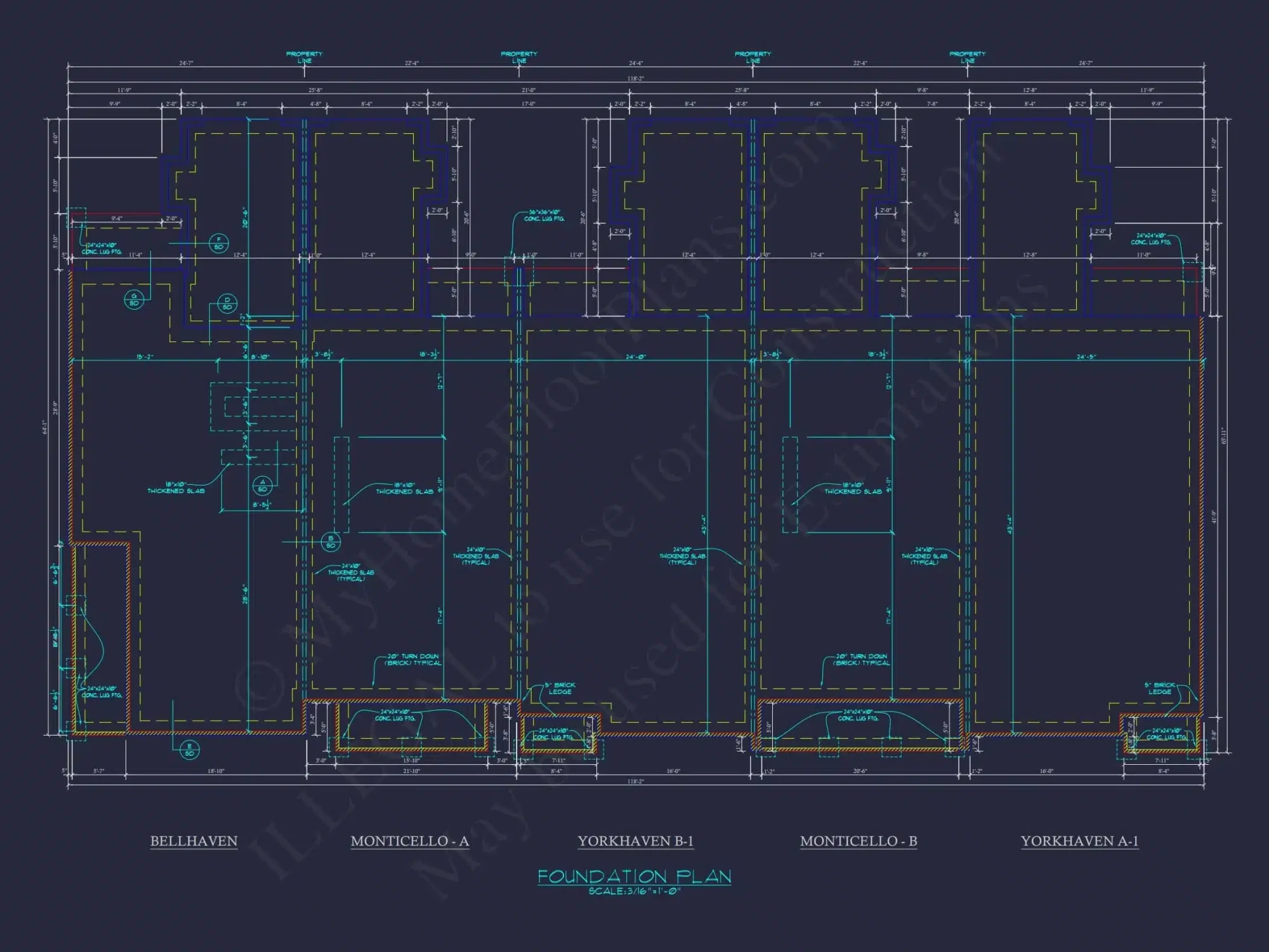 5-Unit Colonial Revival Townhome Plan with Rear Entry Garage and CAD Designs