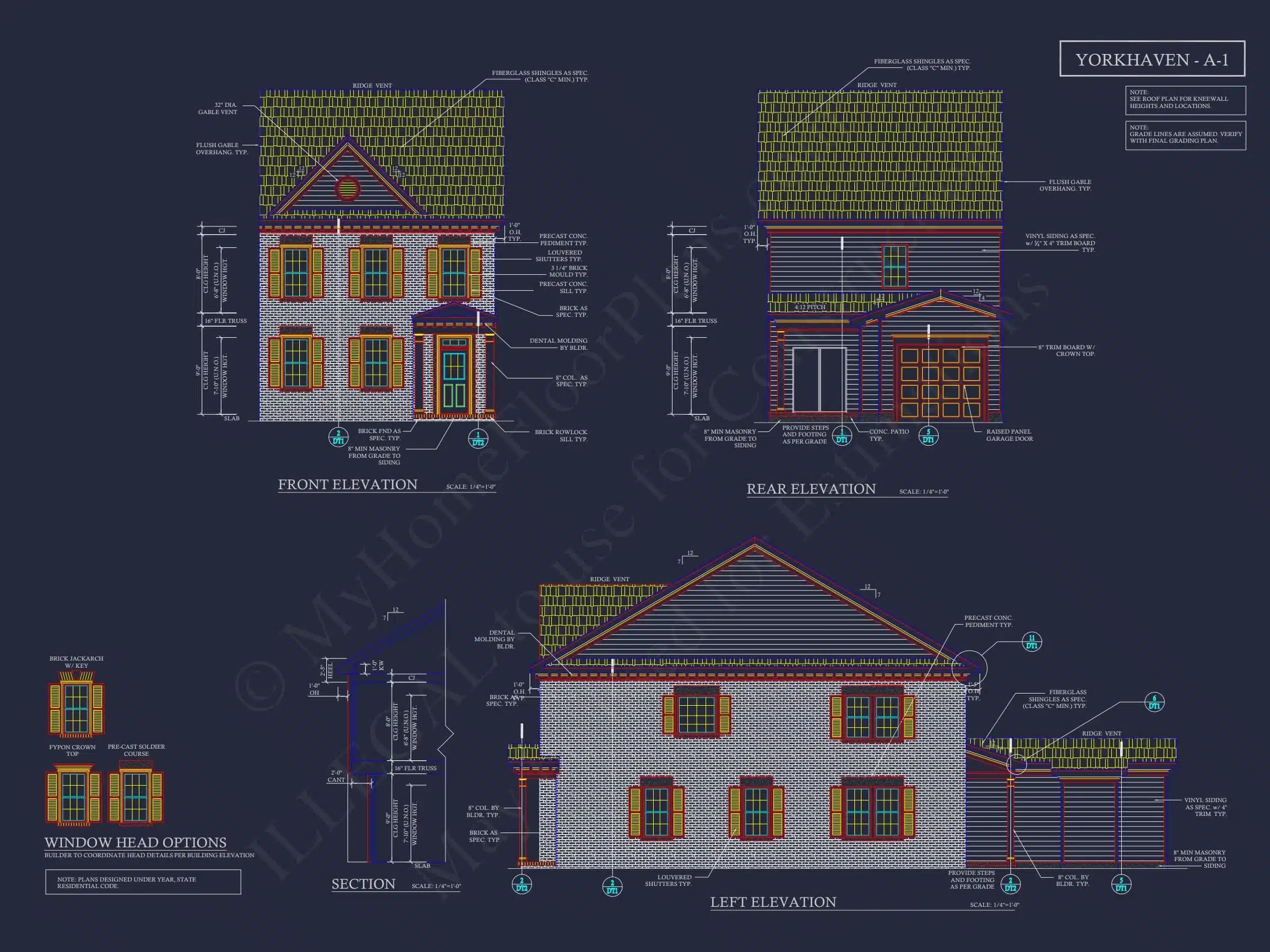 8-1395 BLDG 1 TOWNHOUSE PLAN - Colonial Revival Townhouse Plan: Rear Entry Garage, Floor Plan & CAD Blueprint 8 5-Unit Colonial Revival Townhome Plan with Rear Entry Garage and CAD Designs