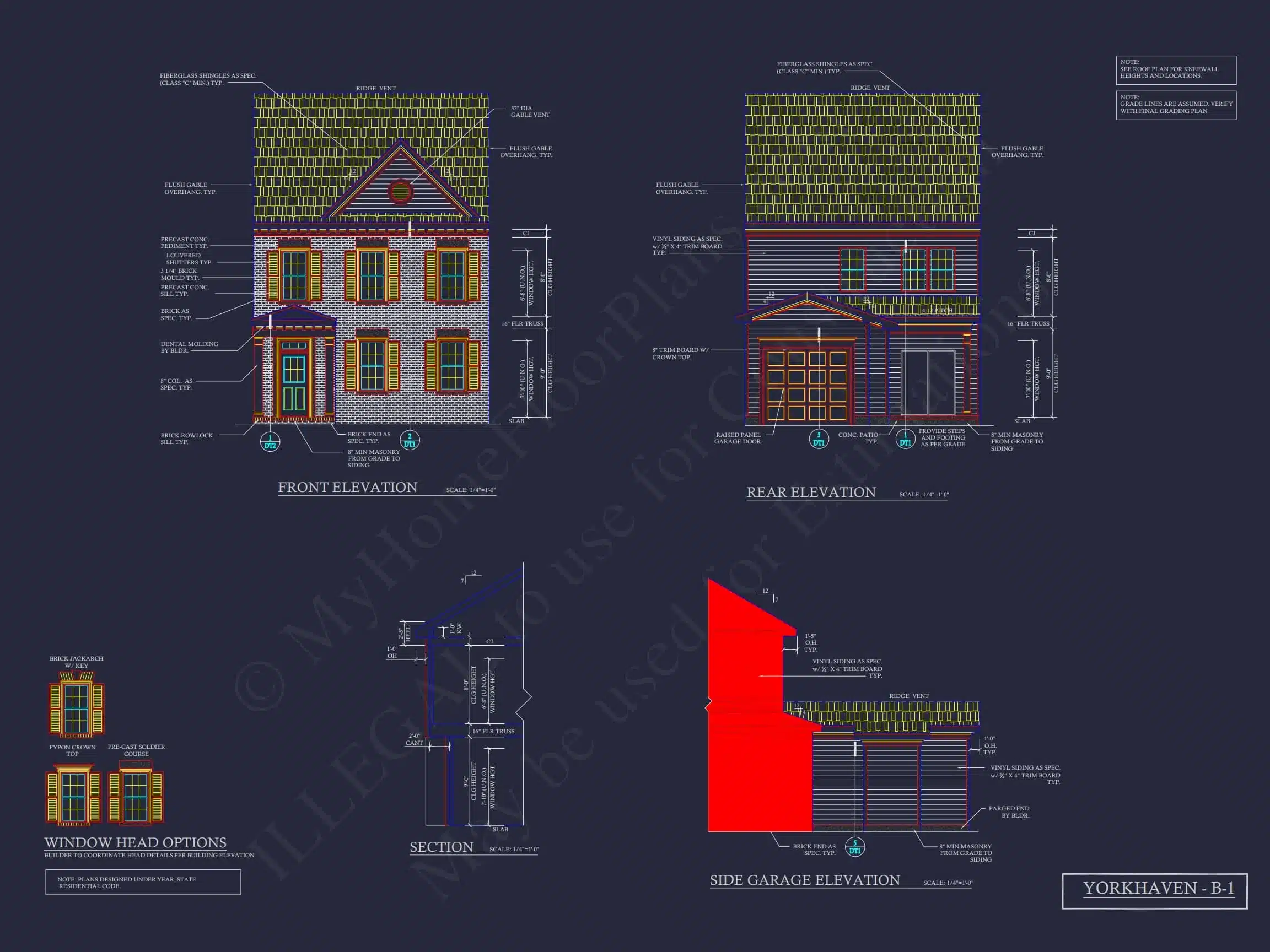 8-1395 BLDG 1 TOWNHOUSE PLAN - Colonial Revival Townhouse Plan: Rear Entry Garage, Floor Plan & CAD Blueprint 9 5-Unit Colonial Revival Townhome Plan with Rear Entry Garage and CAD Designs