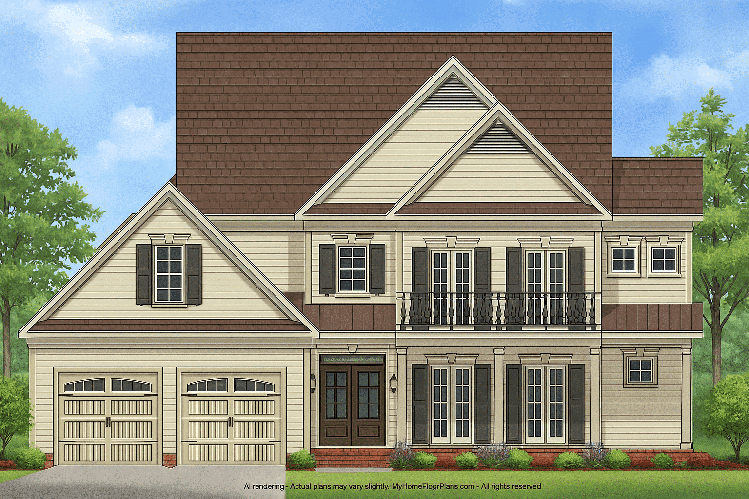 11-1289 HOUSE PLAN - Charming 2-Story House Plan with Spacious CAD Blueprint Designs 2 IMPORTANT Make the house as realistic as possible, landscape orientation, and display entire house. Do not cut off right or left side of house!