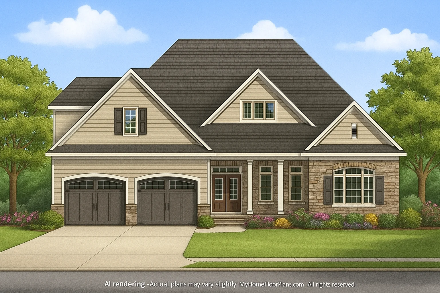 15-1356 HOUSE PLAN - Charming House Plan with 1.5 Story CAD Designs & Floor Plans 2 IMPORTANT Make the house as realistic as possible, landscape orientation, and display entire house. Do not cut off right or left side of house!