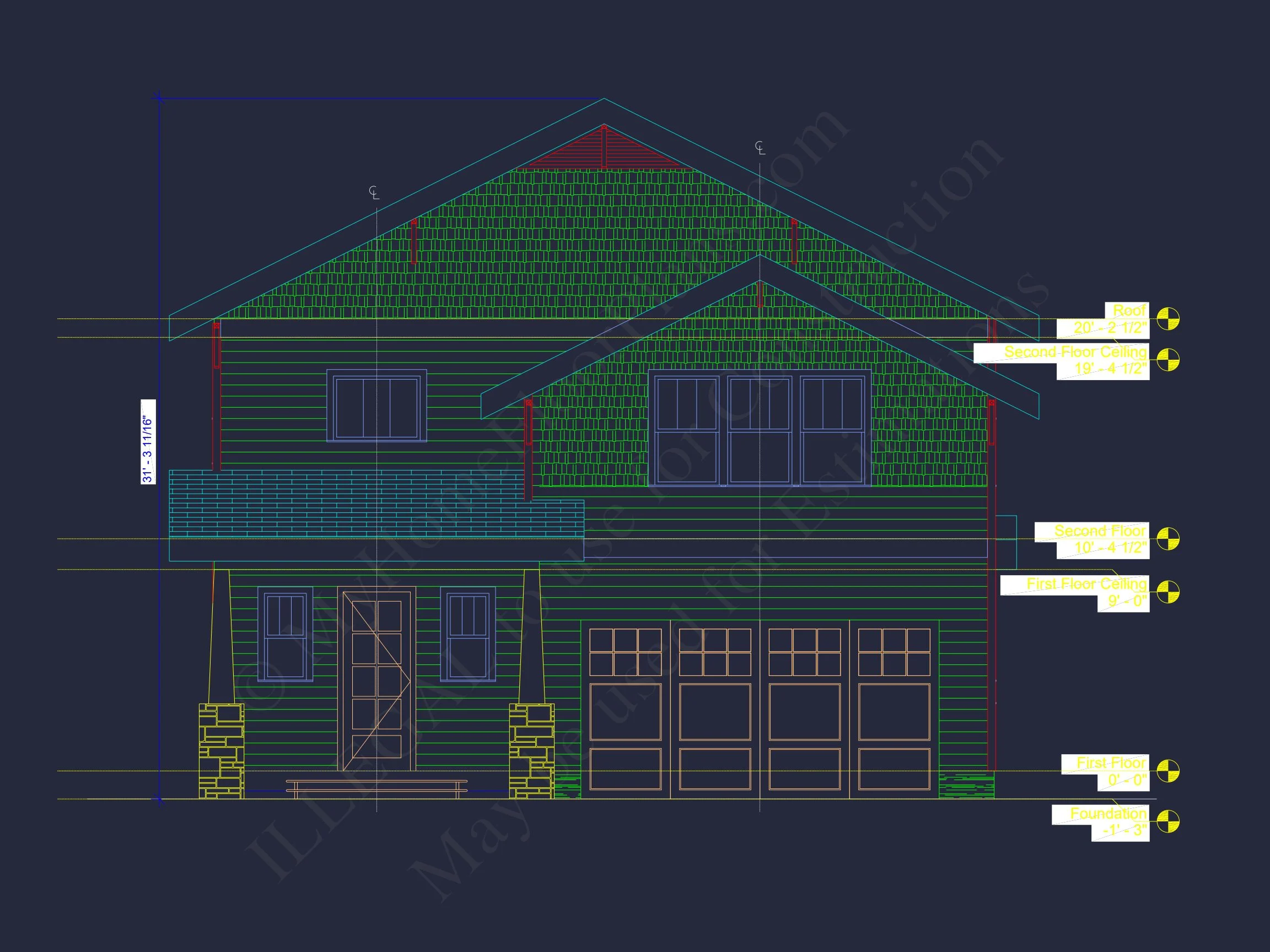 17-1173 HOUSE PLAN - Craftsman Home Plan - 3-Bed, 2.5-Bath, 2,000 SF 57 Modern Suburban Home Plan with 2-Story CAD Blueprint Designs