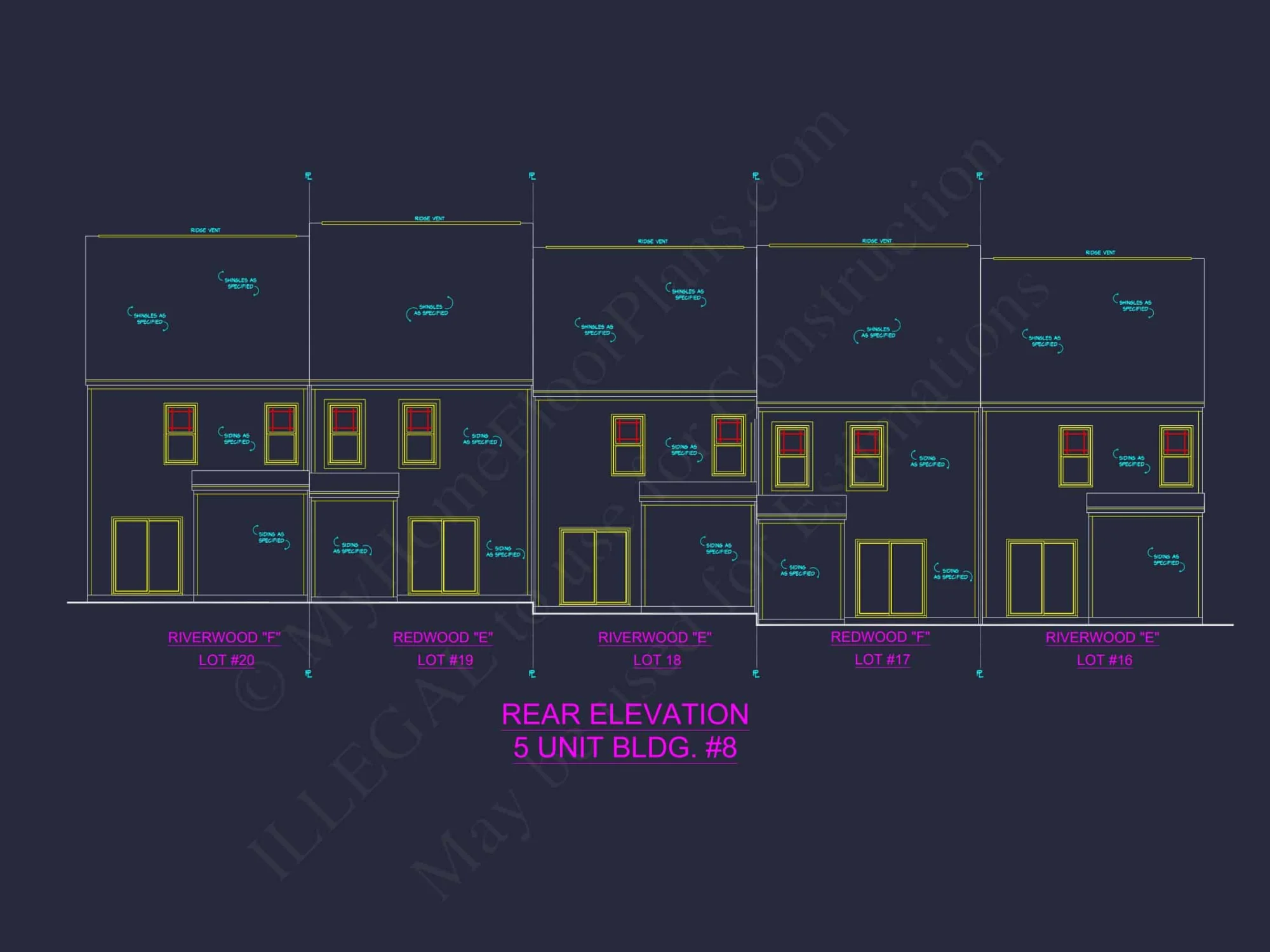 Elegant 5-Unit Townhome Plan with Open Layout and Vaulted Ceilings