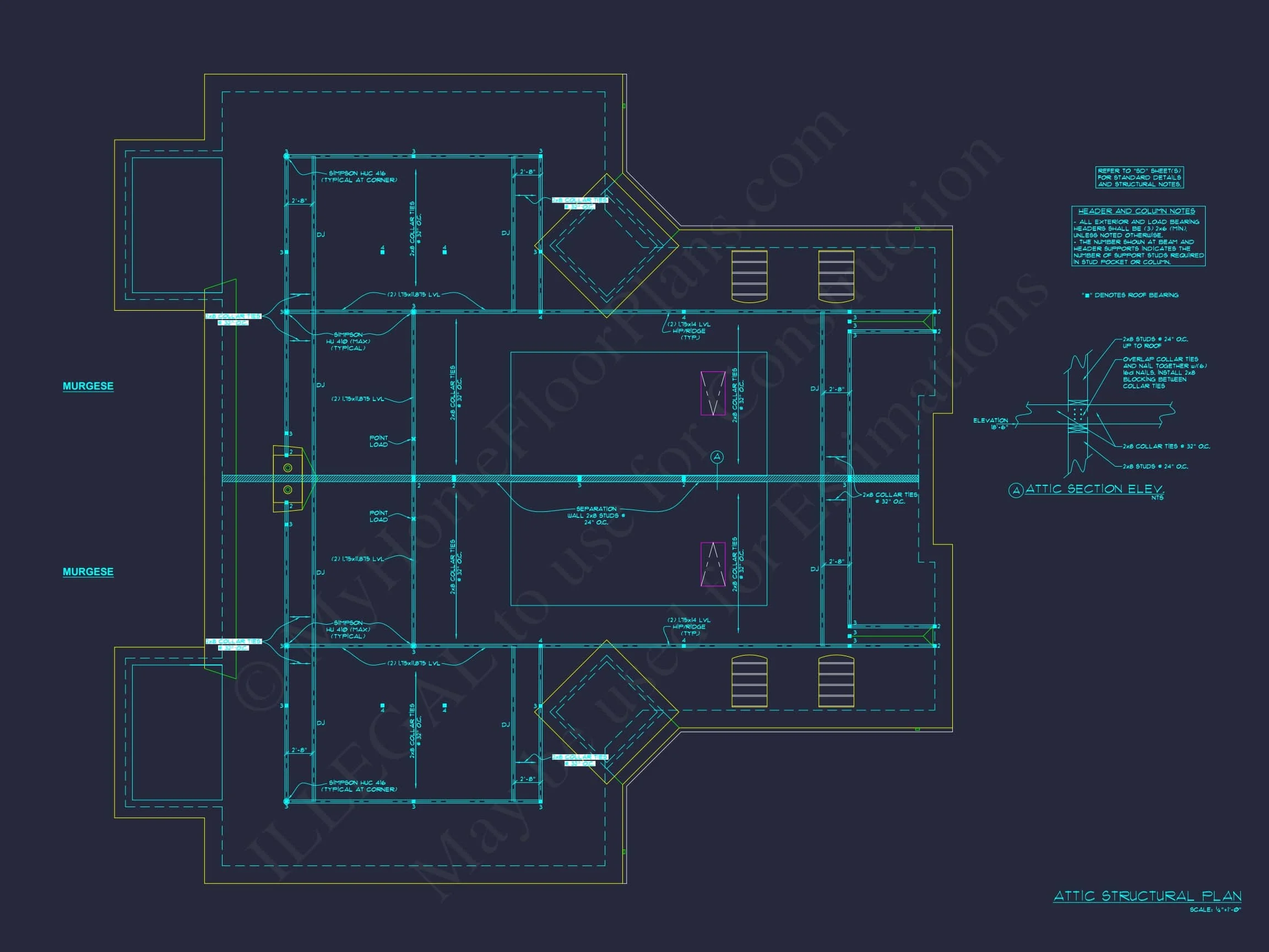 10-1929 DUPLEX PLAN - Spacious Duplex House Plan with 83'x62' Design | CAD Blueprint 6 Spacious Duplex Home Plan with 83' x 62' Design and Southern Charm