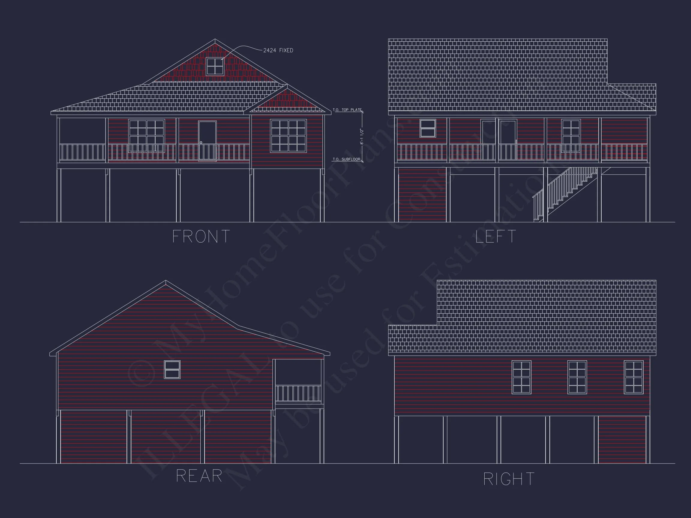 9-1643 HOUSE PLAN - Beach House Plan: 1320 Sq. Ft. CAD Floor Plan Blueprint 2 Beach Home Plan: 1,320 Sq. Ft. Coastal Design with CAD Floor Plan