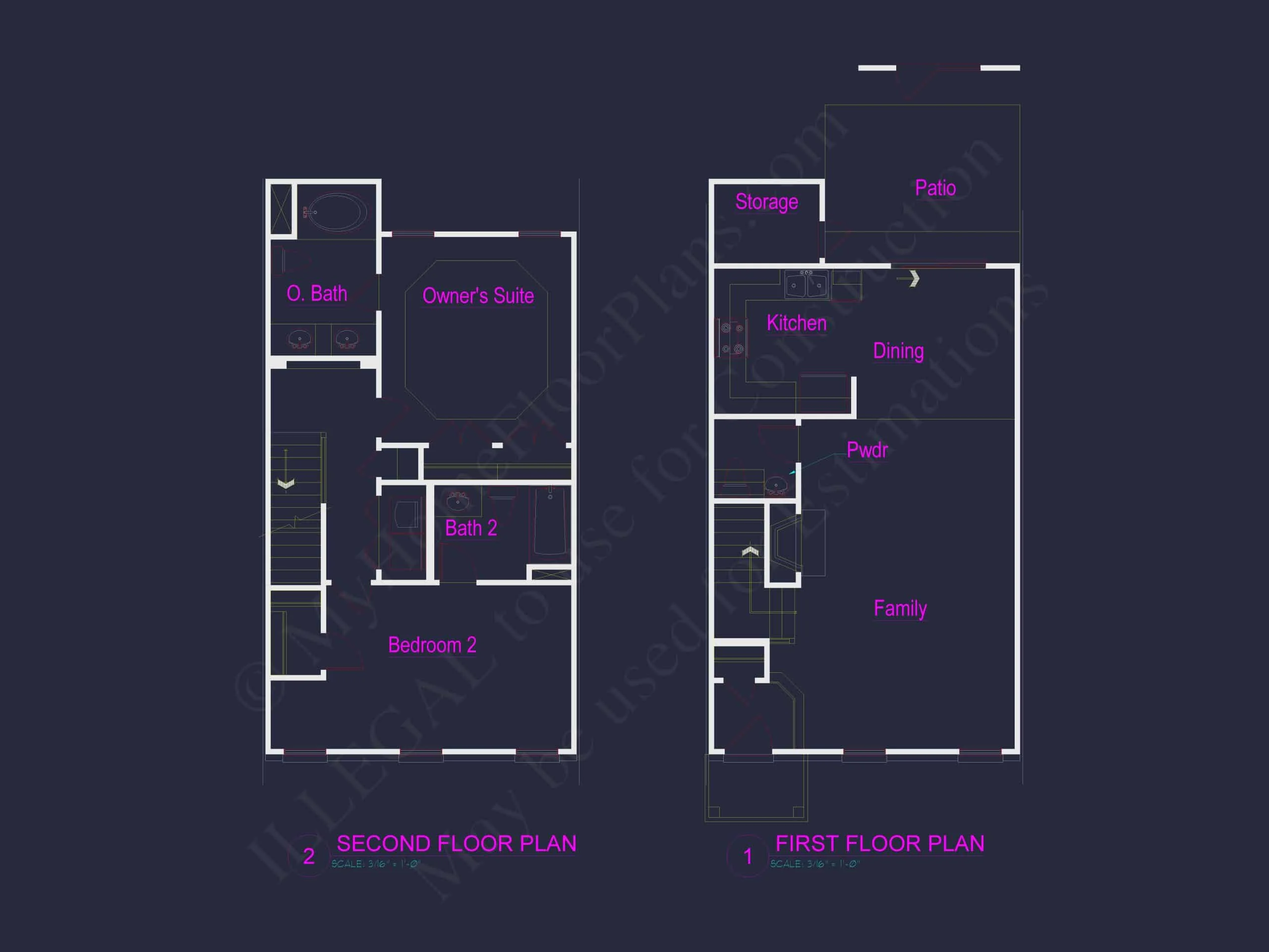 8-1690 OAKWOOD TOWNHOUSE PLAN - Modern Townhouse CAD Floor Plan with Detailed Architecture 15 Modern Townhome Floor Plan with Open Layout and CAD Files