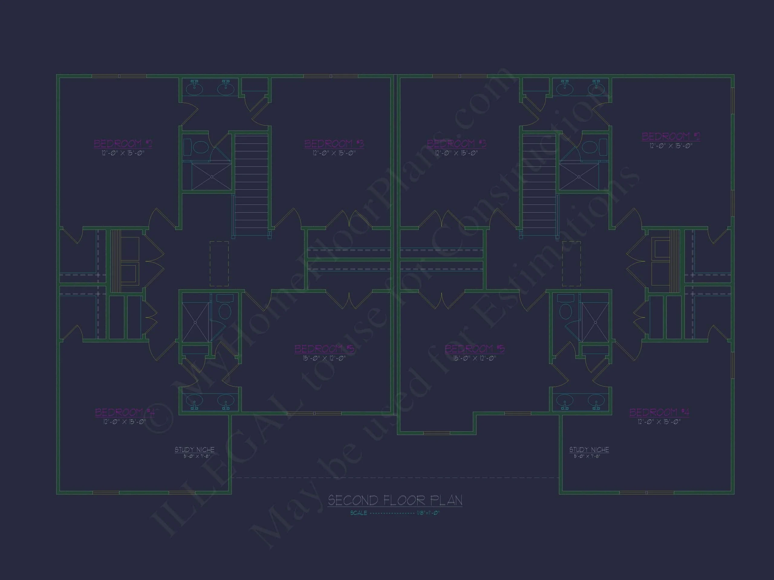 15-1983 DUPLEX PLAN- Traditional Colonial Home Plan - 5-Bed, 4-Bath, 3,600 SF 6 Beautiful Duplex Home Design with Functional CAD Blueprint