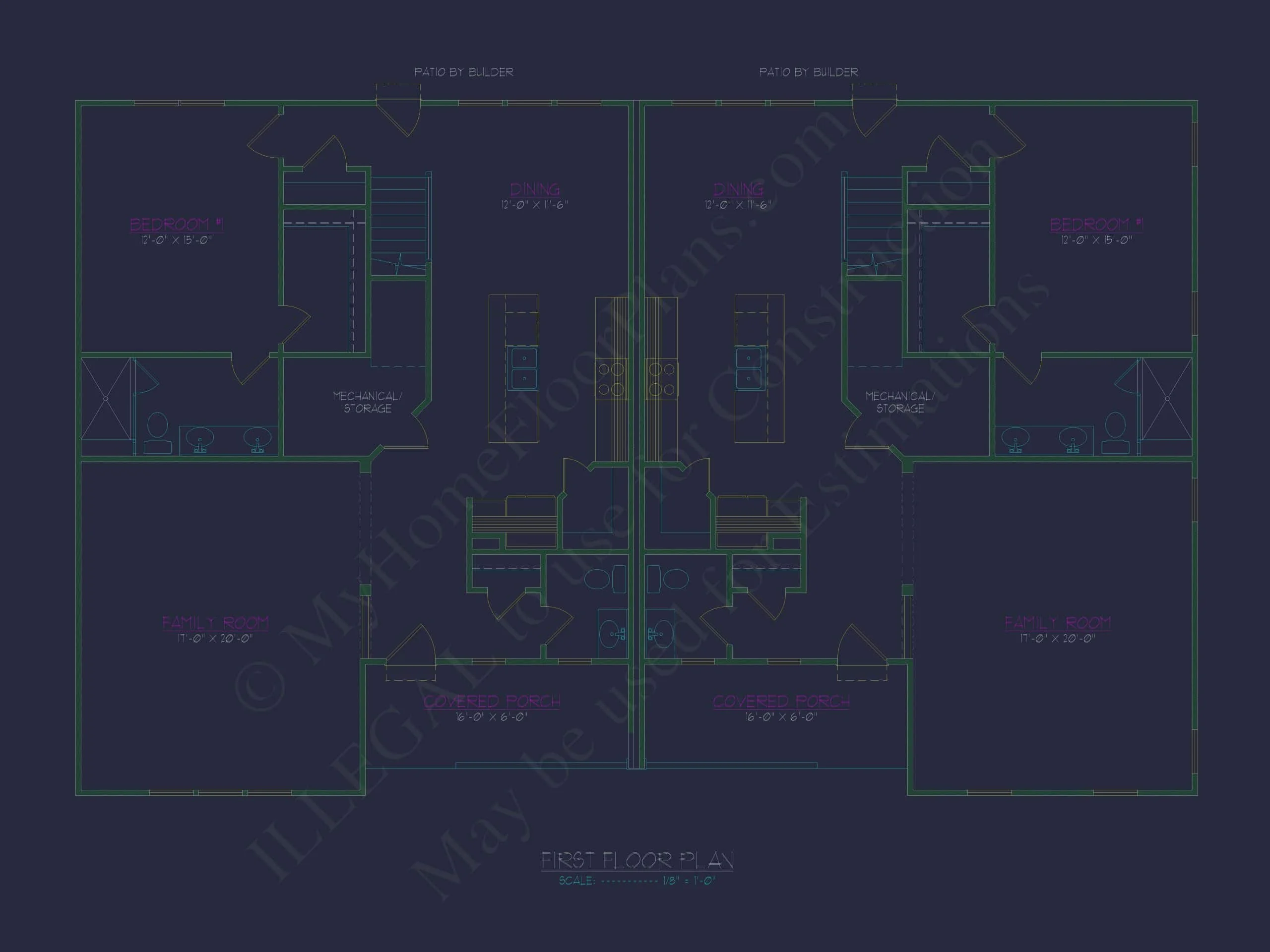 15-1983 DUPLEX PLAN- Traditional Colonial Home Plan - 5-Bed, 4-Bath, 3,600 SF 3 Beautiful Duplex Home Design with Functional CAD Blueprint