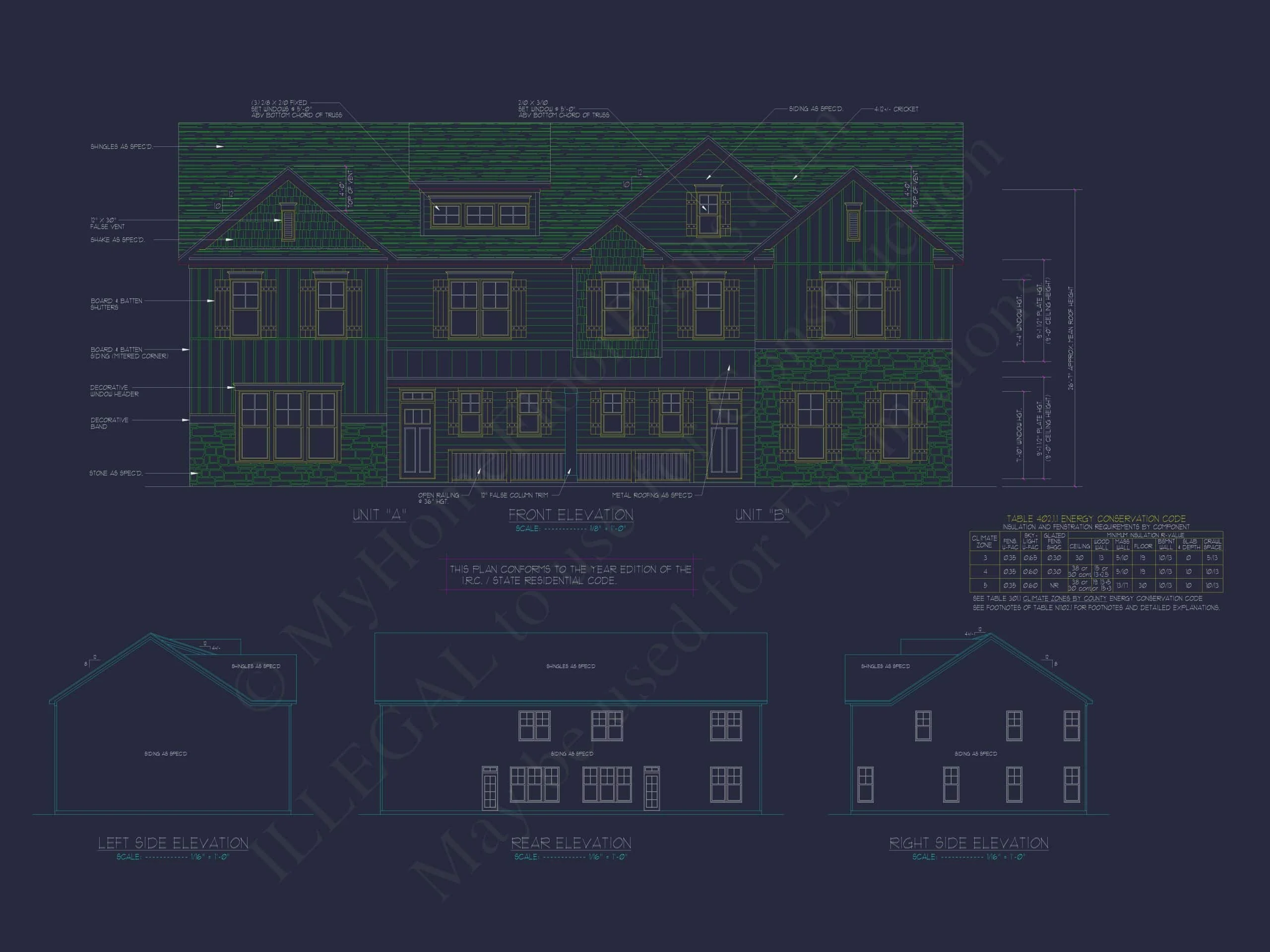 15-1983 DUPLEX PLAN- Traditional Colonial Home Plan - 5-Bed, 4-Bath, 3,600 SF 2 Beautiful Duplex Home Design with Functional CAD Blueprint