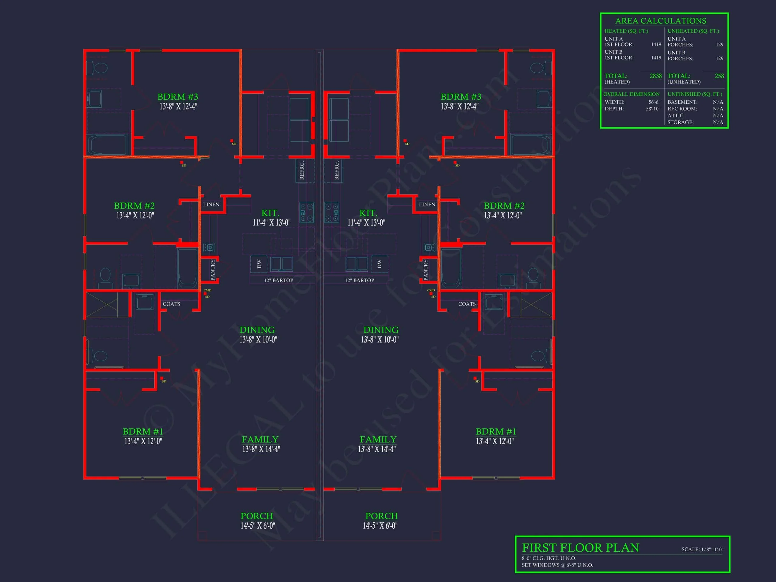 15-1784B DUPLEX PLAN - Modern Duplex House Floor Plan | CAD Blueprint Designs 4 Modern Duplex House Floor Plan with CAD Blueprint Designs