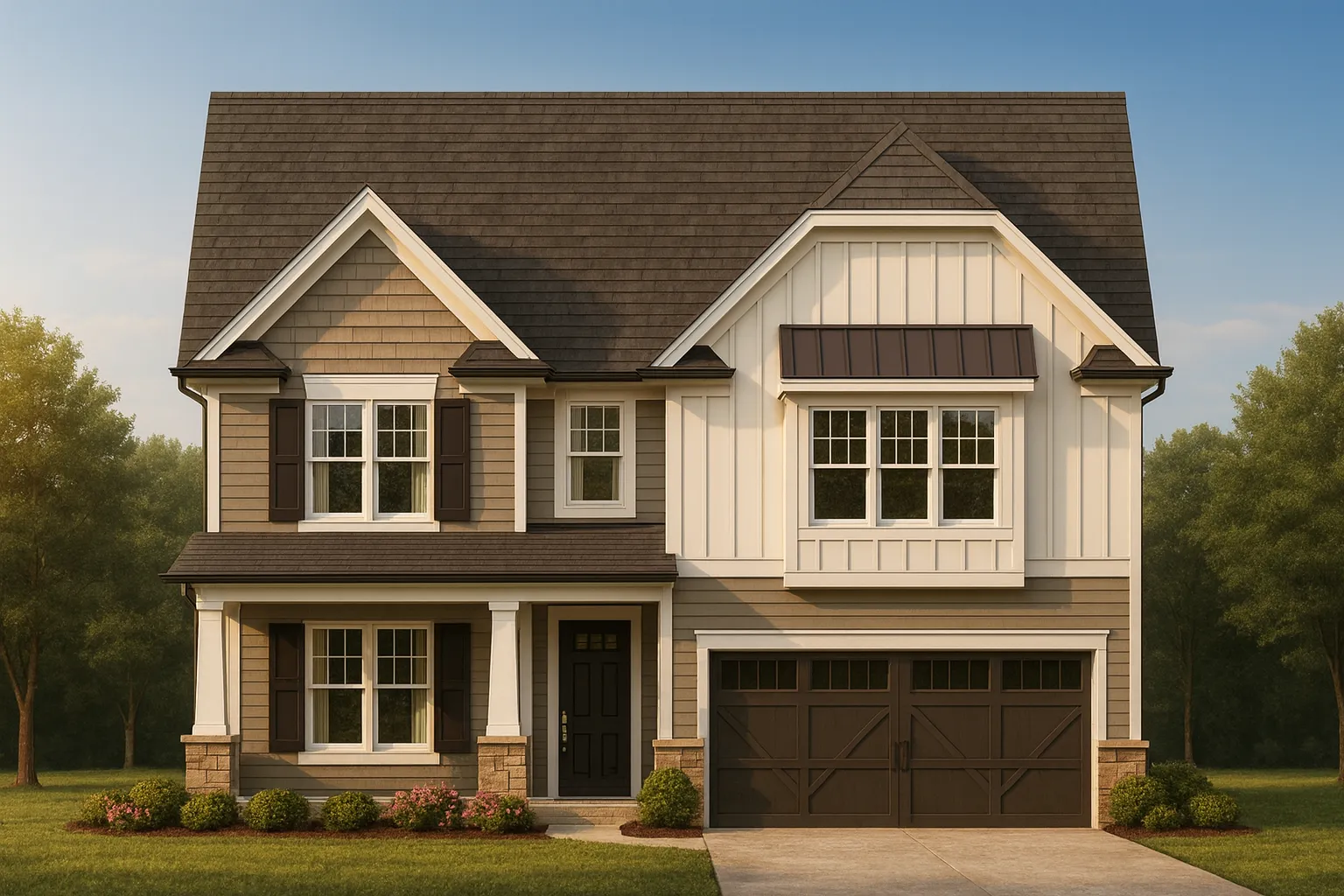 Modern Craftsman Home Plan with 2 Floors and CAD Designs