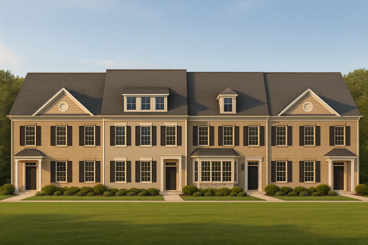 Colonial Revival Townhome with 2 Stories and CAD Blueprint