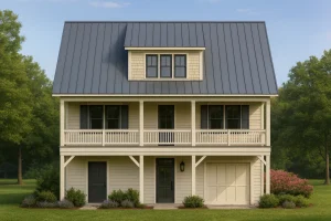 Modern Beach House CAD Blueprint with 2-Story Floor Plan