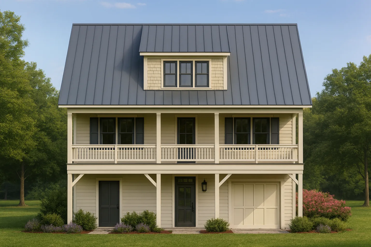 Modern Beach House CAD Blueprint with 2-Story Floor Plan