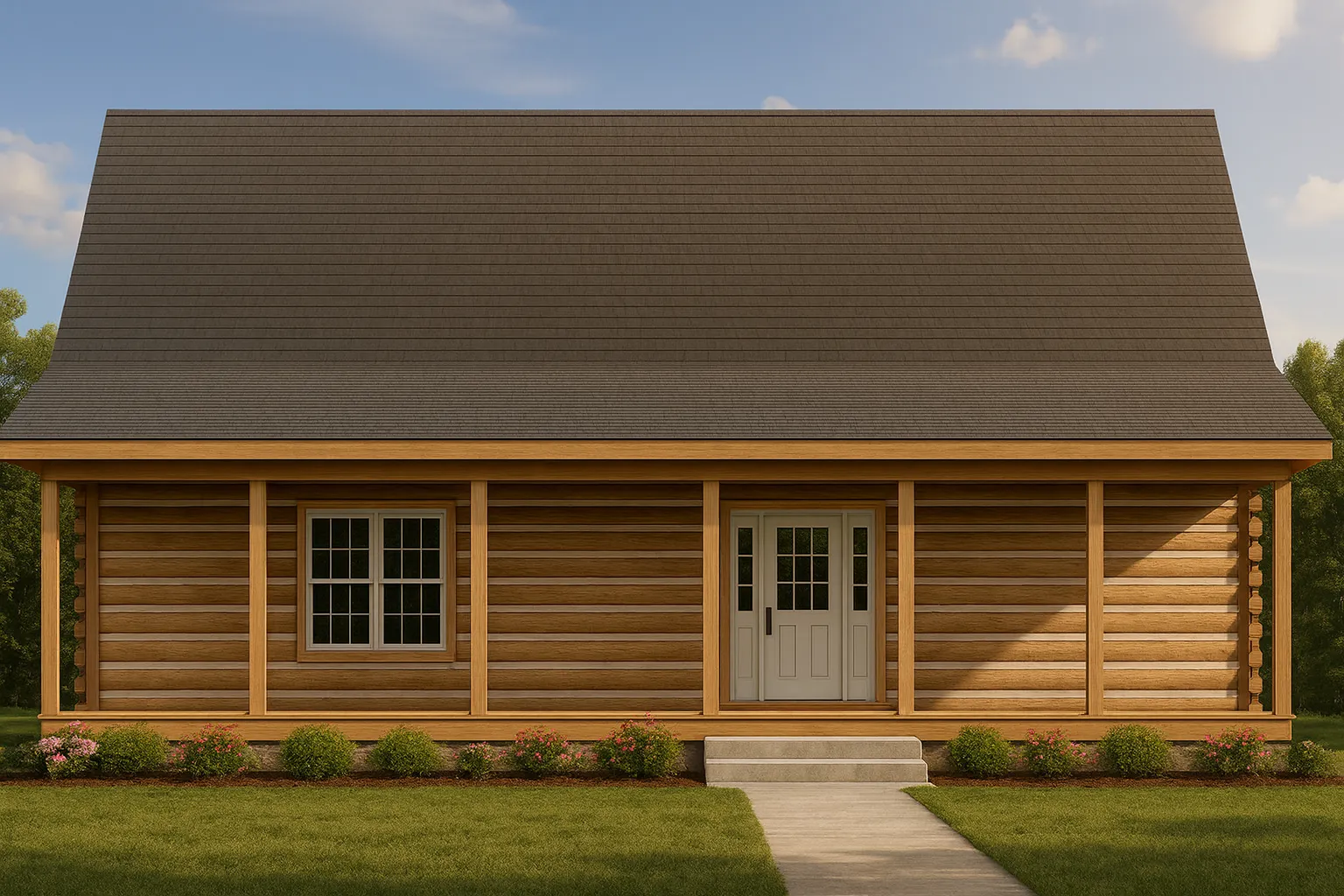 Charming Log Cabin House Plan with Open Floor Design and CAD Blueprints