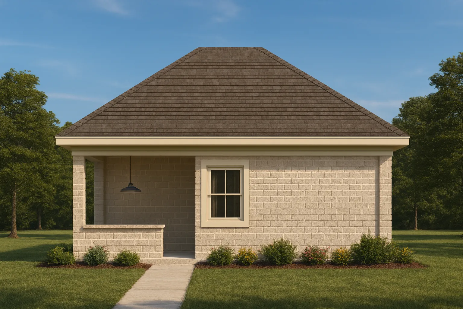 Stylish Pool House Floor Plan with Outdoor Kitchen and Lanai
