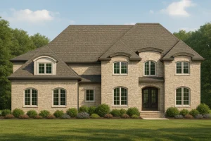 Elegant 2-Story House Plan with European Architecture and Bonus Spaces