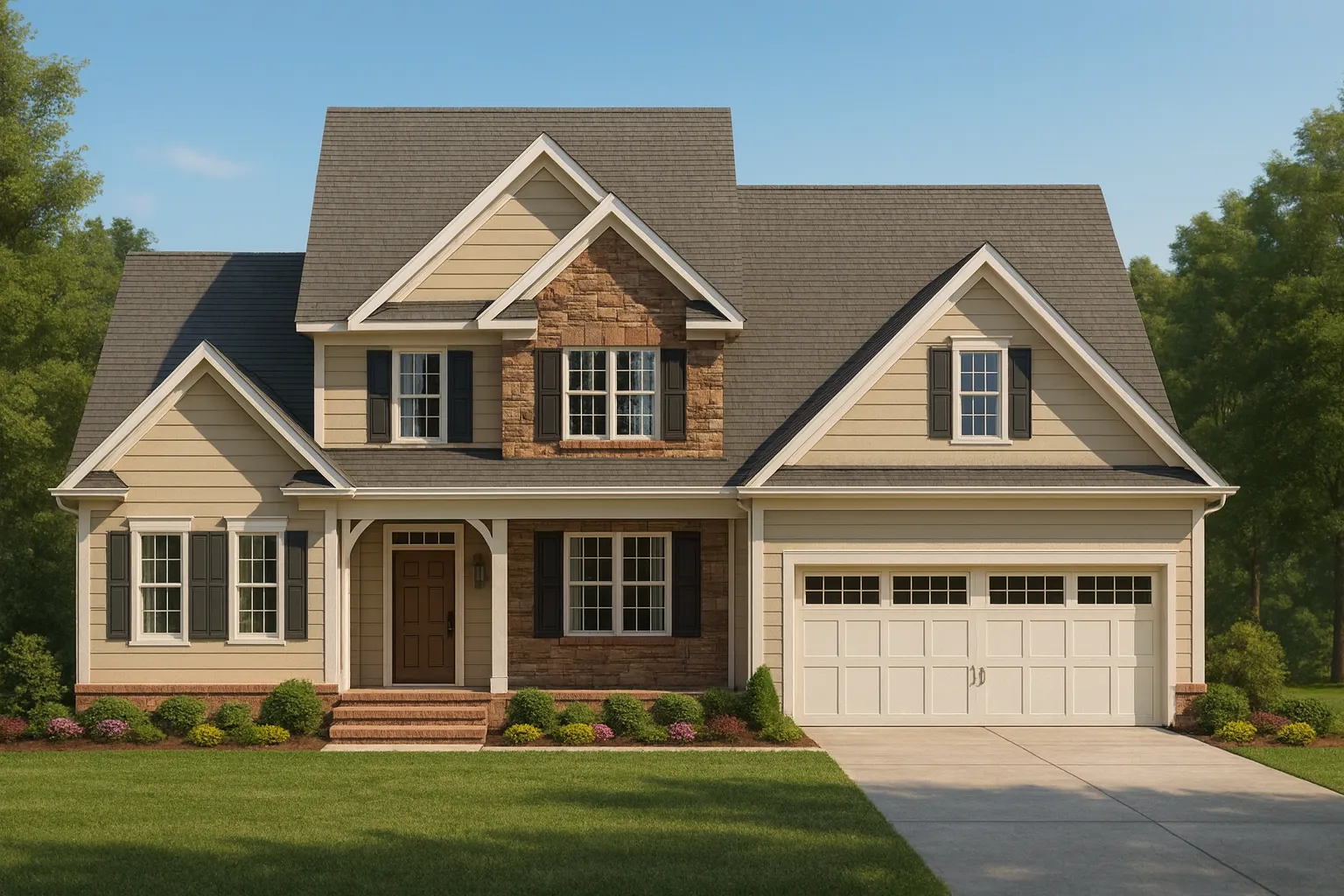 Craftsman Home Floor Plan with 5 Bedrooms and 2-Car Garage