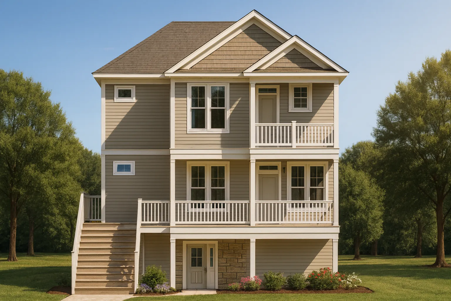 Modern Coastal Craftsman Home Design with 2 Floors & Vaulted Ceilings
