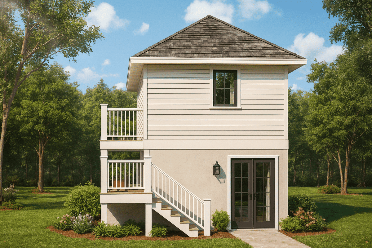 Compact 2-Story Golf Cart Garage Home Floor Plan Design