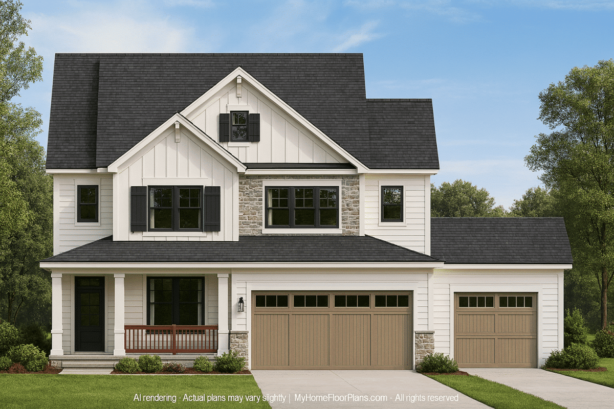 Craftsman Home Plan with Open Floor Plan and 2-Car Garage
