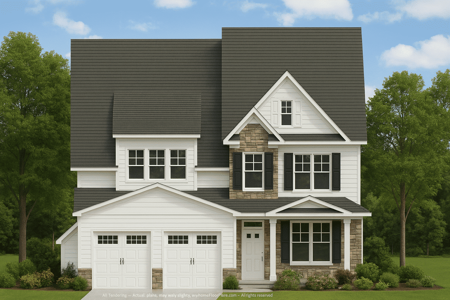 12-2439 HOUSE PLAN - House Plan Blueprint with 2 Floors, 4 Beds, 3 Car Garage 2 2-Story House Plan with 4 Bedrooms and 3-Car Garage