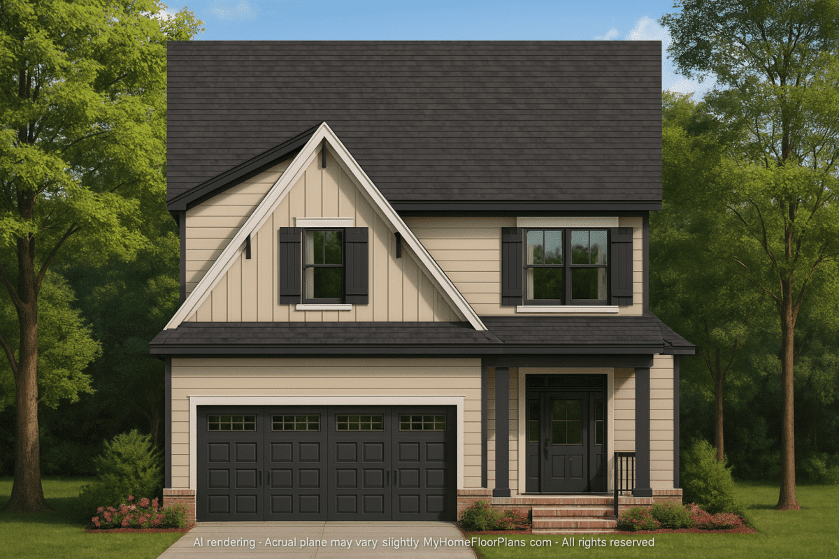 Craftsman Home Floor Plan with 4 Bedrooms and CAD Blueprint