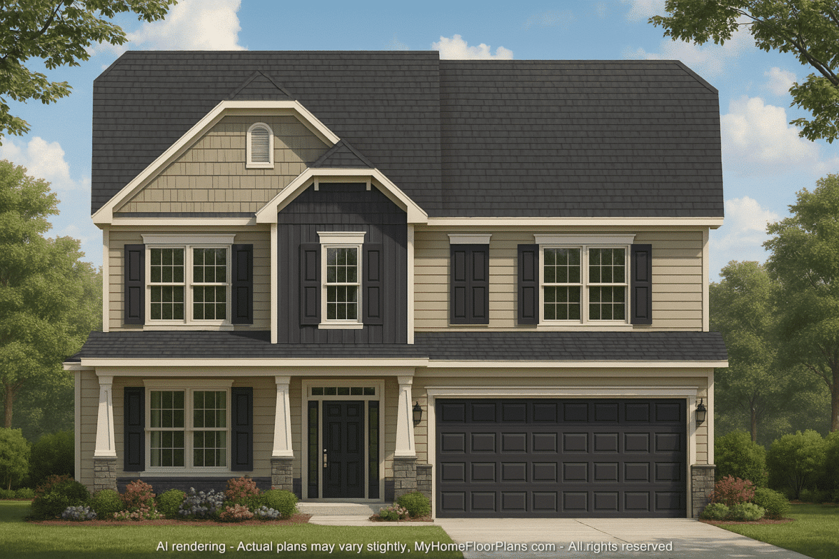 Modern Suburban House Plan with 2.5 Floors and 2-Car Garage