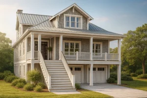 Expansive Coastal Home Plan with 4 Bedrooms and 3 Stories