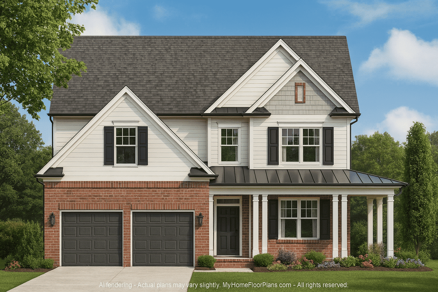 11-1195B HOUSE PLAN - Modern CAD House Plan with 2-Story Design and Blueprint 2 Modern 2-Story House Plan with Neo-Colonial Design and CAD Blueprint