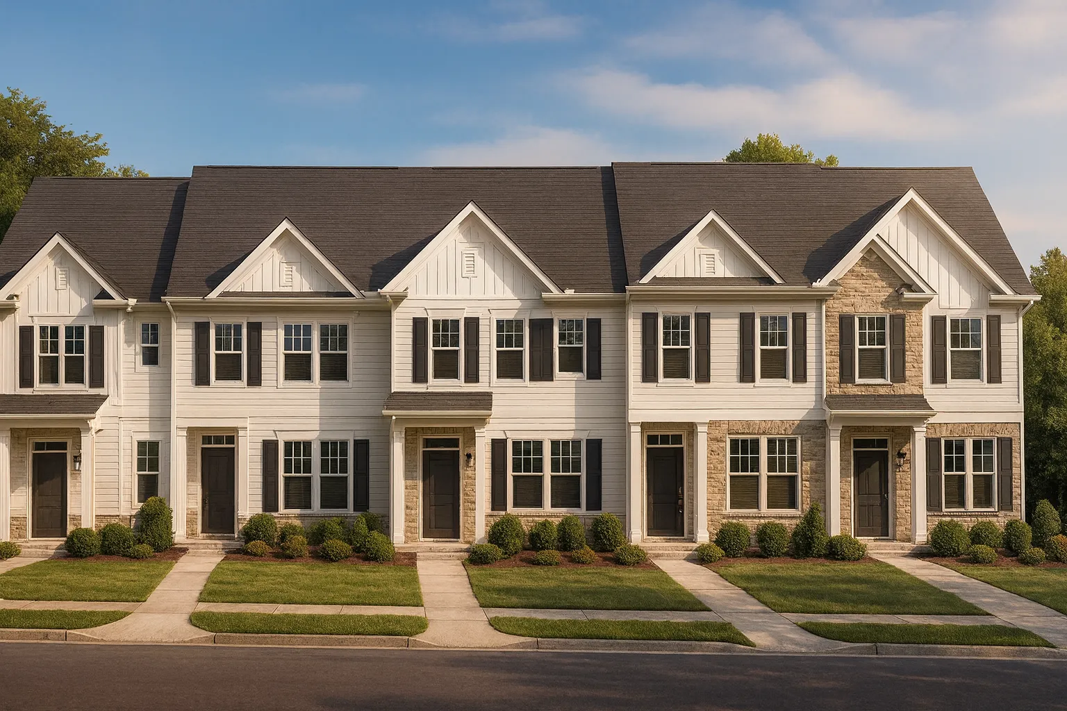 Elegant 5-Unit Townhome Plan with Open Layout and Vaulted Ceilings