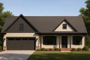 Efficient Craftsman House Plan with 1.5 Stories and CAD Blueprint