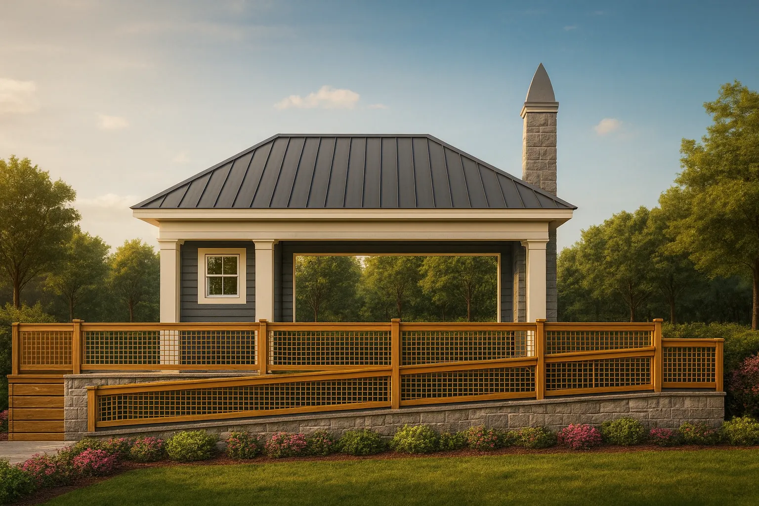 Elegant Pavilion Home Plan Architectural Blueprint CAD Designs