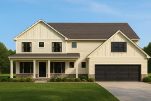 Efficient 2-Story Craftsman Home Plan with Flexible Garage Options