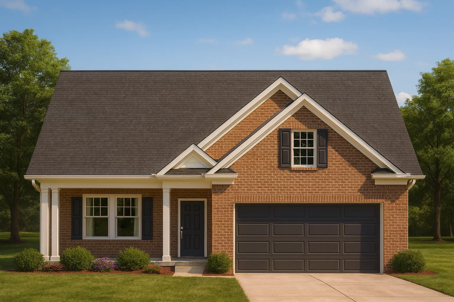 Elegant 1.5-Story House Plan with Brick Architecture & Open Layout