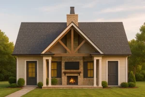 Charming Pool House Floor Plan with Craftsman Touch