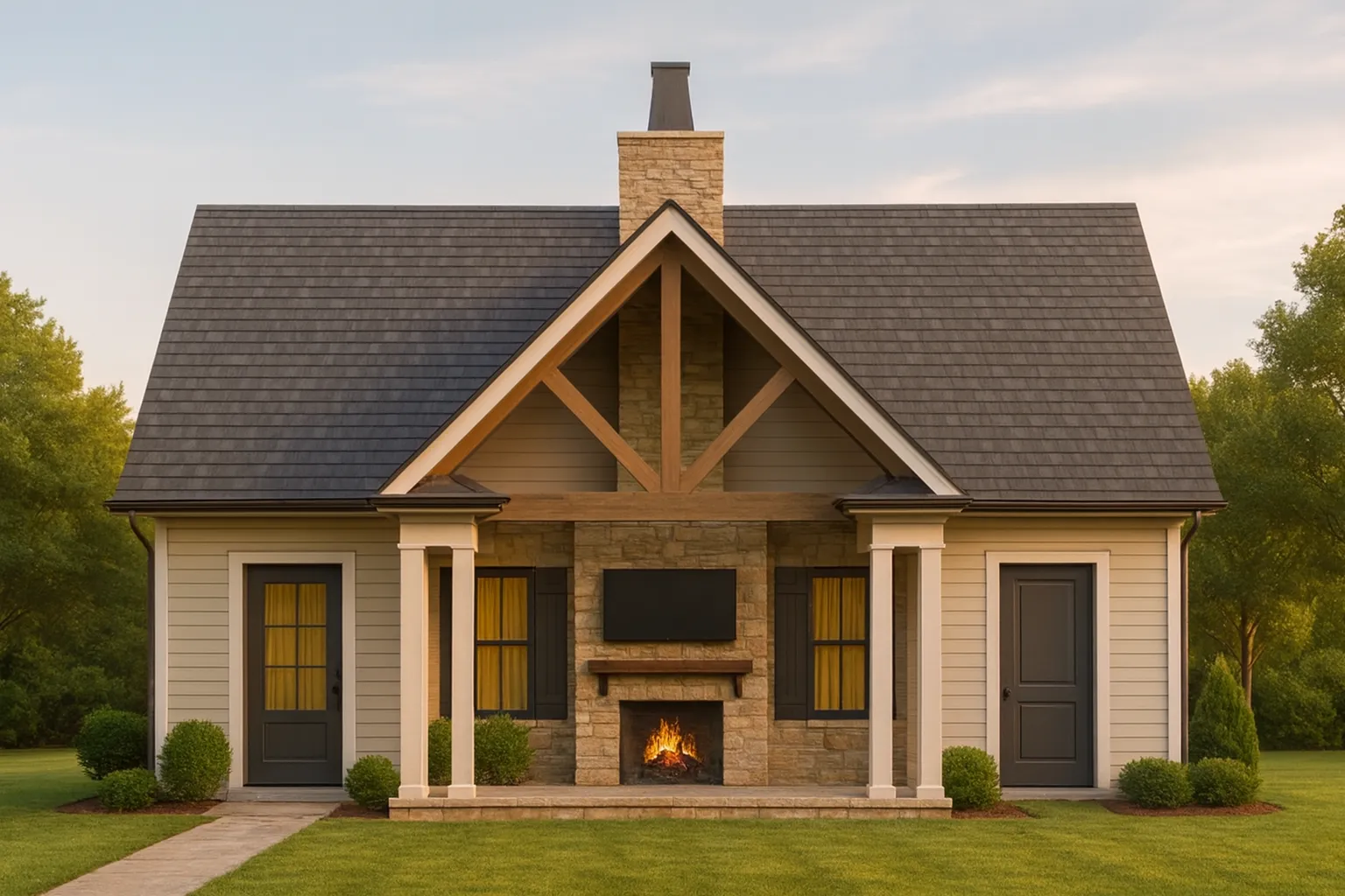 Charming Pool House Floor Plan with Craftsman Touch