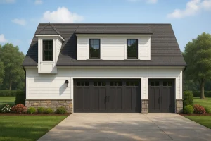 Compact 2-Story Garage Apartment Plan with Craftsman Charm