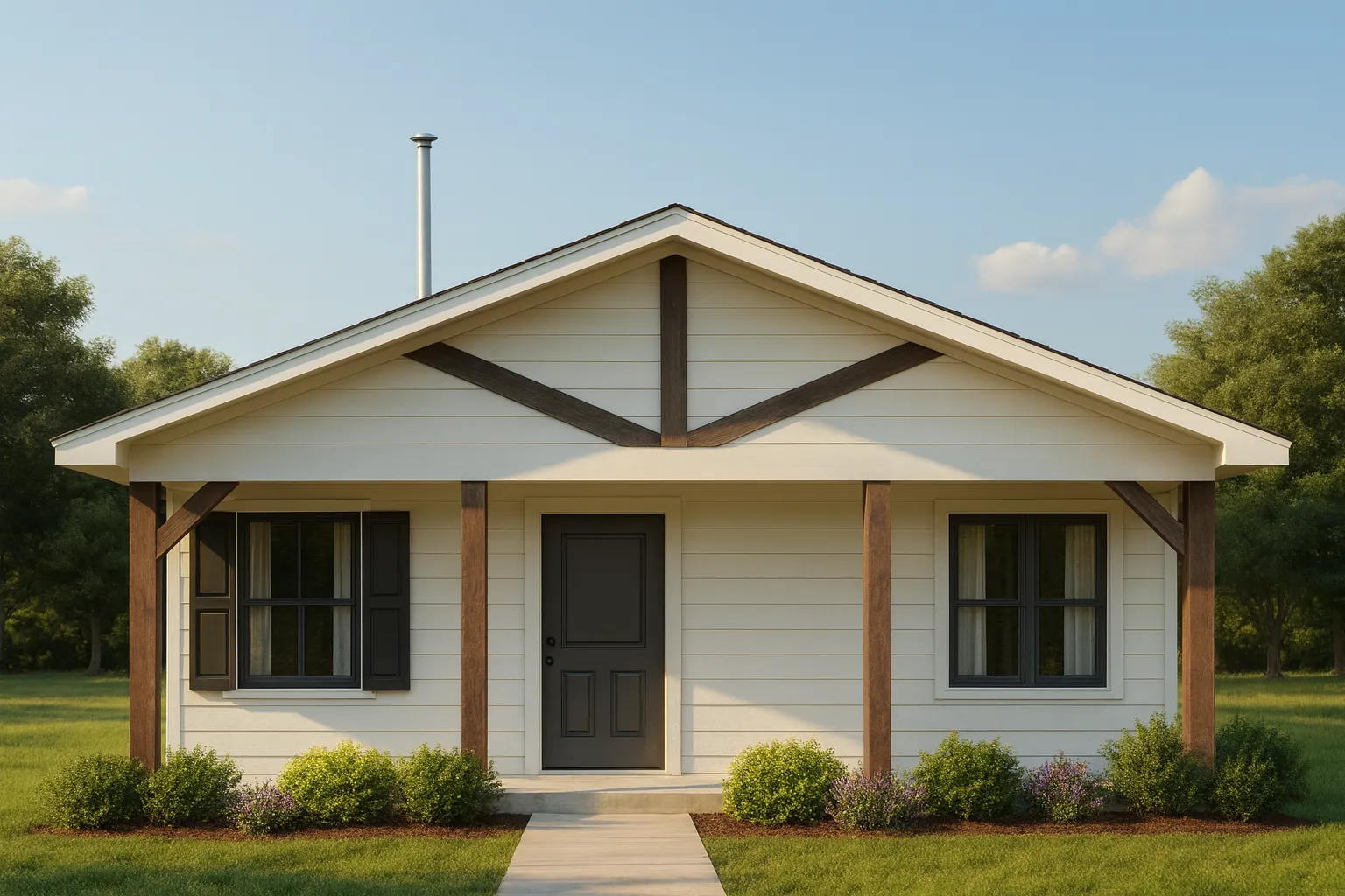 Compact 2-Bedroom House Plan with Front Porch & CAD Blueprints