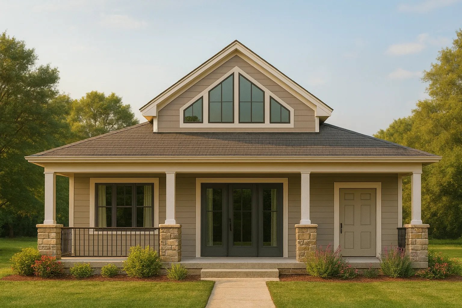 Craftsman Pool House Plan with Vaulted Ceilings and Open Layout