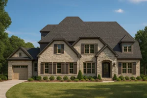 Elegant 3.5-Story Colonial Farmhouse Plan with Balcony & Vaulted Ceilings