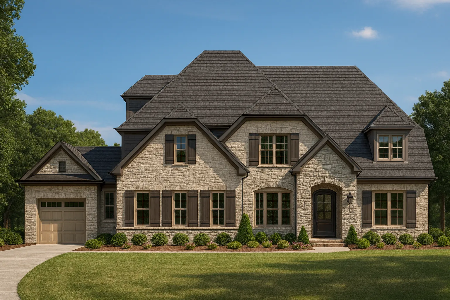Elegant 3.5-Story Colonial Farmhouse Plan with Balcony & Vaulted Ceilings