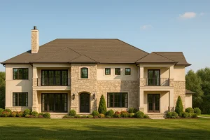 Elegant 1.5-Story House Floor Plan with Vaulted Ceilings and Traditional Design
