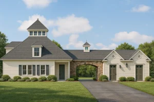 Horse Stable House Plan with 4-Bay Garage & Breezeway