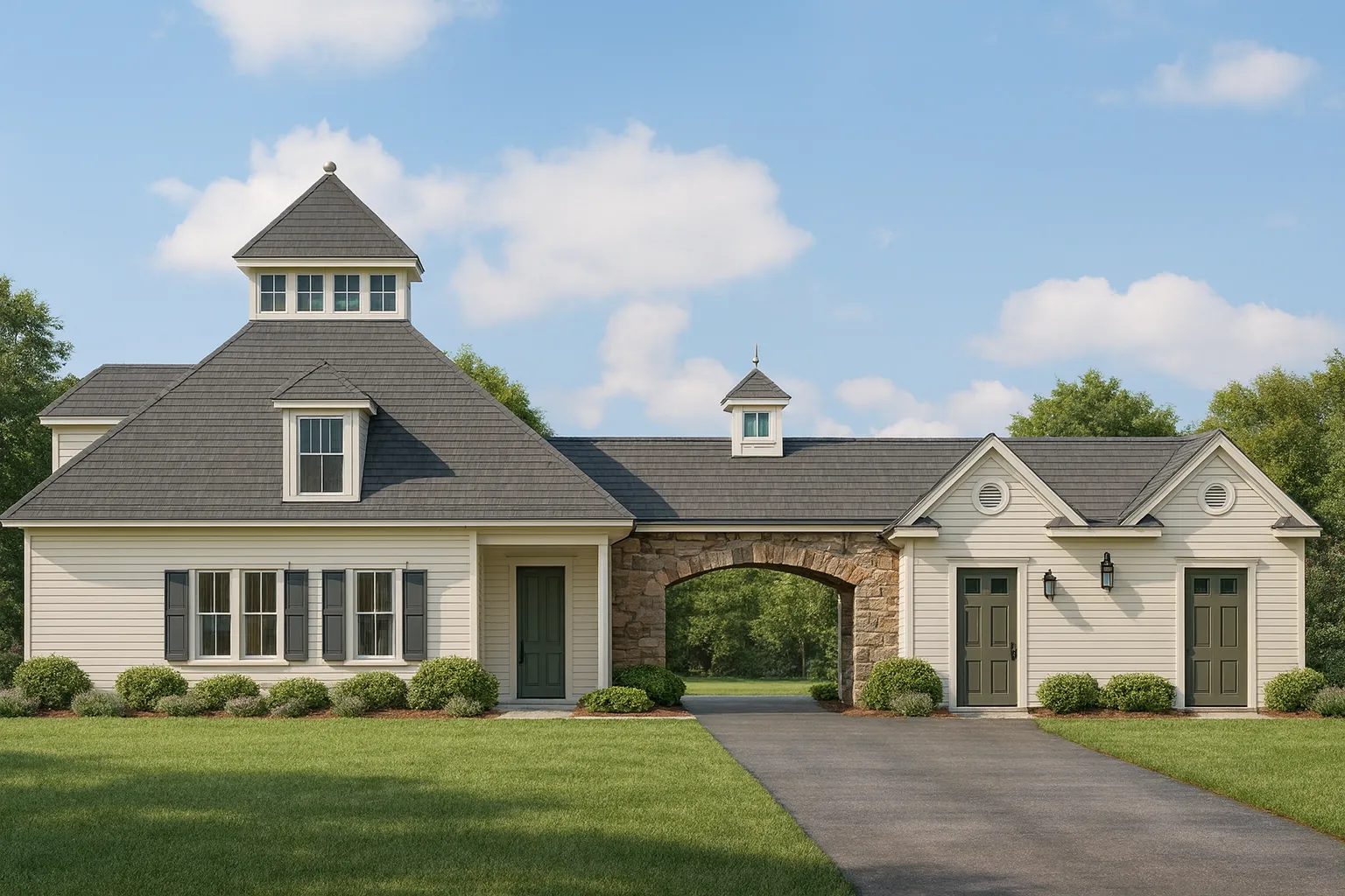 Horse Stable House Plan with 4-Bay Garage & Breezeway