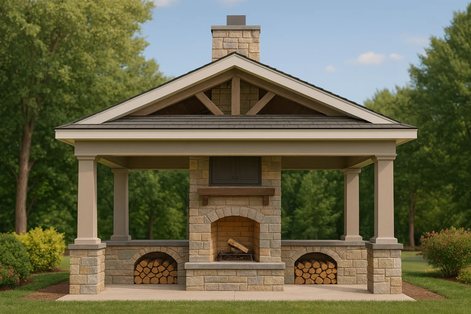 Cozy Cabana House Plan – Vaulted Ceiling, Outdoor Fireplace & CAD Blueprints